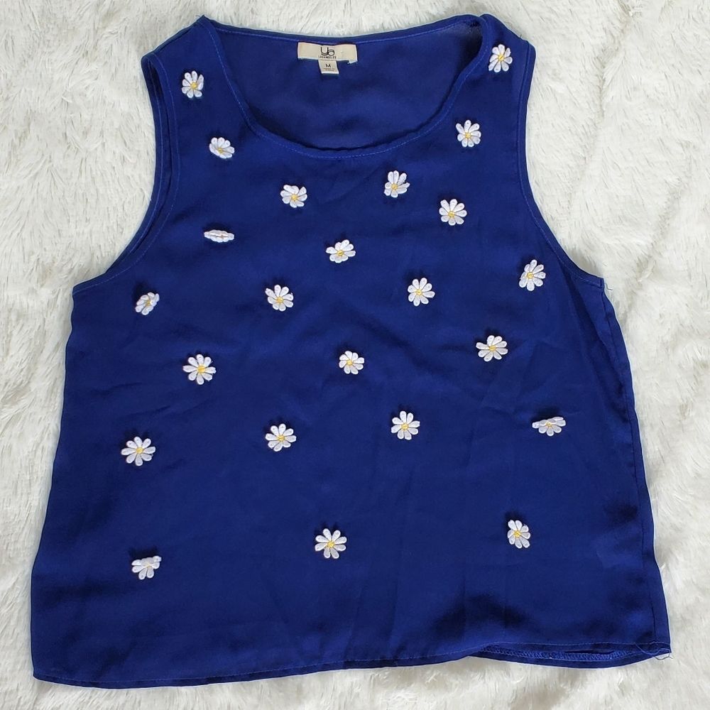 YA Los Angeles Daisy Embellishment Sleeveless Chiffon Top Royal Blue Size M
